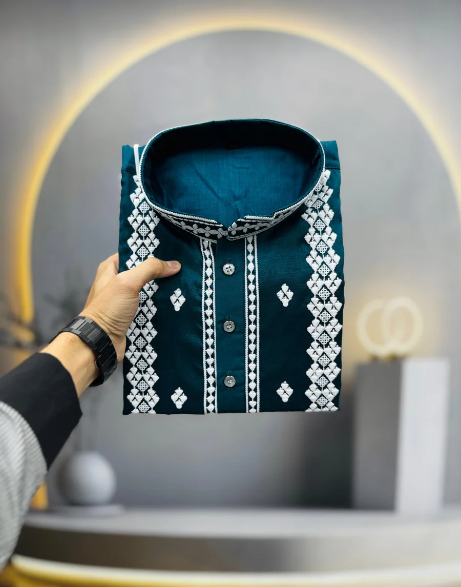 DESIGNER SOFT SILK EMBROIDERY WORK AND SILVER SEQUENCE WORK MEN'S KURTA PAYJAMA FESTIVE WEAR WHOLESALE PRICE ETHNIC GARMENT (28)