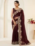 DESIGNER SPACE SILK SEQUENCE AND ZARI EMBROIDERY WITH CODING WORK SAREE WITH UNSTITCHED BLOUSE MAROON
