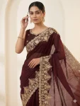 DESIGNER SPACE SILK SEQUENCE AND ZARI EMBROIDERY WITH CODING WORK SAREE WITH UNSTITCHED BLOUSE WEDDING WEAR WHOLESALE PRICE ETHNIC GARMENT (11)