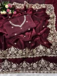 DESIGNER SPACE SILK SEQUENCE AND ZARI EMBROIDERY WITH CODING WORK SAREE WITH UNSTITCHED BLOUSE WEDDING WEAR WHOLESALE PRICE ETHNIC GARMENT (11)