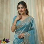 DESIGNER SPACE SILK SEQUENCE AND ZARI EMBROIDERY WITH CODING WORK SAREE WITH UNSTITCHED BLOUSE WEDDING WEAR WHOLESALE PRICE ETHNIC GARMENT (14)
