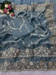 DESIGNER SPACE SILK SEQUENCE AND ZARI EMBROIDERY WITH CODING WORK SAREE WITH UNSTITCHED BLOUSE WEDDING WEAR WHOLESALE PRICE ETHNIC GARMENT (14)