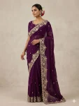 DESIGNER SPACE SILK SEQUENCE AND ZARI EMBROIDERY WITH CODING WORK SAREE WITH UNSTITCHED BLOUSE PURPLE