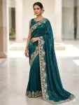DESIGNER SPACE SILK SEQUENCE AND ZARI EMBROIDERY WITH CODING WORK SAREE WITH UNSTITCHED BLOUSE WEDDING WEAR WHOLESALE PRICE ETHNIC GARMENT (20)
