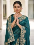 DESIGNER SPACE SILK SEQUENCE AND ZARI EMBROIDERY WITH CODING WORK SAREE WITH UNSTITCHED BLOUSE WEDDING WEAR WHOLESALE PRICE ETHNIC GARMENT (20)