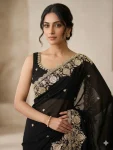 DESIGNER SPACE SILK SEQUENCE AND ZARI EMBROIDERY WITH CODING WORK SAREE WITH UNSTITCHED BLOUSE WEDDING WEAR WHOLESALE PRICE ETHNIC GARMENT (2)