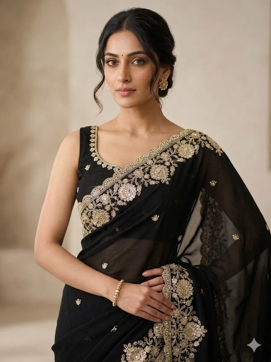 DESIGNER SPACE SILK SEQUENCE AND ZARI EMBROIDERY WITH CODING WORK SAREE WITH UNSTITCHED BLOUSE WEDDING WEAR WHOLESALE PRICE ETHNIC GARMENT (3)