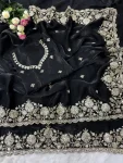 DESIGNER SPACE SILK SEQUENCE AND ZARI EMBROIDERY WITH CODING WORK SAREE WITH UNSTITCHED BLOUSE WEDDING WEAR WHOLESALE PRICE ETHNIC GARMENT (2)