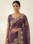 DESIGNER SPACE SILK SEQUENCE AND ZARI EMBROIDERY WITH CODING WORK SAREE WITH UNSTITCHED BLOUSE WEDDING WEAR WHOLESALE PRICE ETHNIC GARMENT (5)