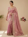 DESIGNER SPACE SILK SEQUENCE AND ZARI EMBROIDERY WITH CODING WORK SAREE WITH UNSTITCHED BLOUSE BABY PINK