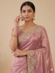DESIGNER SPACE SILK SEQUENCE AND ZARI EMBROIDERY WITH CODING WORK SAREE WITH UNSTITCHED BLOUSE WEDDING WEAR WHOLESALE PRICE ETHNIC GARMENT (8)