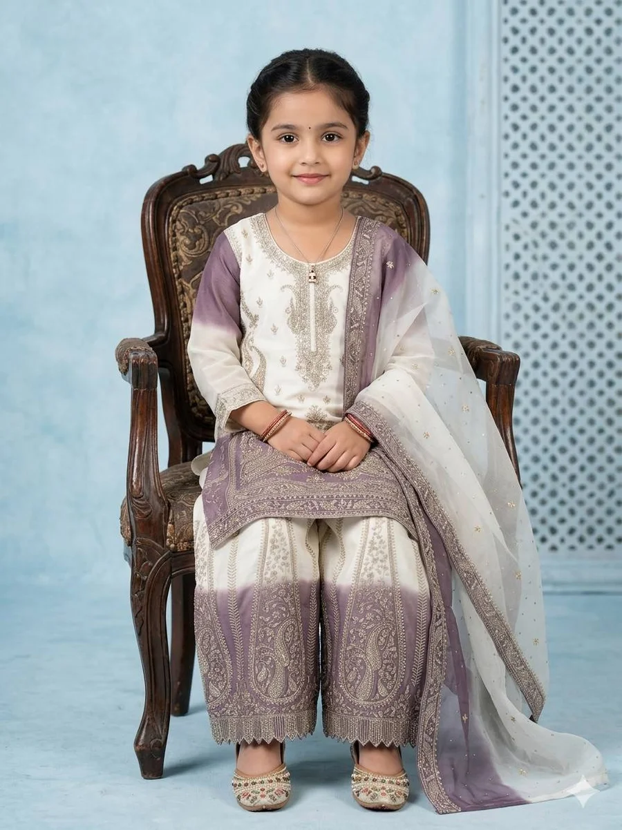 DESIGNER STAR GEORGETTE EMBROIDERY WORK WITH JARKHAN DIAMOND WORK KID'S TOP PALAZZO WITH DUPATTA FESTIVE WEAR WHOLESALE PRICE ETHNIC GARMENT (2)