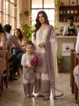 DESIGNER STAR GEORGETTE EMBROIDERY WORK WITH JARKHAN DIAMOND WORK MOTHER DAUGHTER SET WHITE AND PURPLE