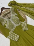 DESIGNER STAR GEORGETTE SEQUENCE CODING & BEADS EMBROIDERY WORK GOWN WITH DUPATTA WEDDING WEAR WHOLESALE PRICE ETHNIC GARMENT (8)