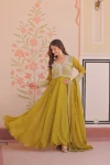 DESIGNER STAR GEORGETTE SEQUENCE CODING & BEADS EMBROIDERY WORK GOWN WITH DUPATTA WEDDING WEAR WHOLESALE PRICE ETHNIC GARMENT (8)