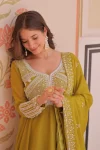 DESIGNER STAR GEORGETTE SEQUENCE CODING & BEADS EMBROIDERY WORK GOWN WITH DUPATTA WEDDING WEAR WHOLESALE PRICE ETHNIC GARMENT (8)