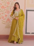 DESIGNER STAR GEORGETTE SEQUENCE CODING & BEADS EMBROIDERY WORK GOWN WITH DUPATTA PARROT GREEN