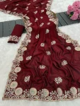 DESIGNER VICHITRA EMBROIDERY AND MULTI THREAD WITH ARC CUT WORK BORDER SAREE WITH UNSTITCHED BLOUSE FESTIVE WEAR WHOLESALE PRICE ETHNIC GARMENT (2)