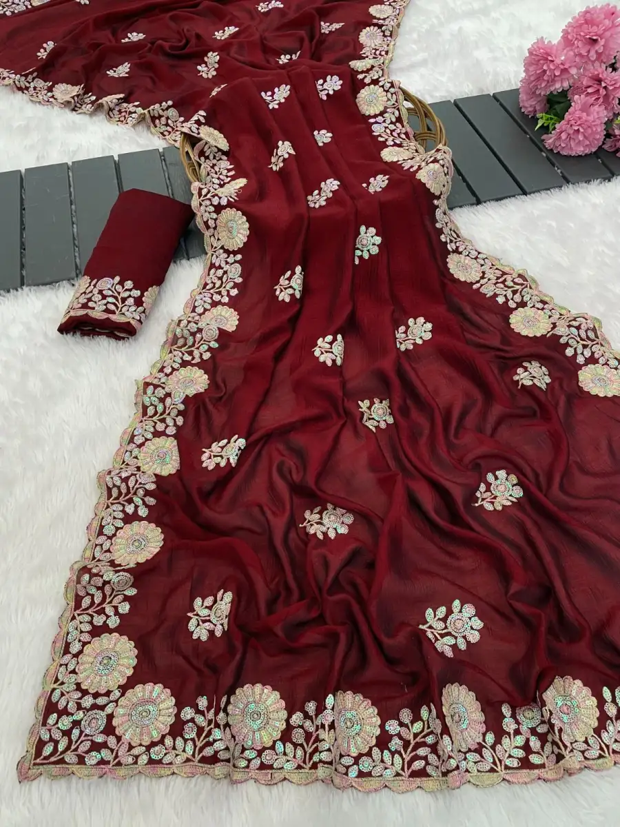 DESIGNER VICHITRA EMBROIDERY AND MULTI THREAD WITH ARC CUT WORK BORDER SAREE WITH UNSTITCHED BLOUSE FESTIVE WEAR WHOLESALE PRICE ETHNIC GARMENT (8)