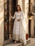 DESIGNER VICHITRA SILK EMBROIDERY 5 MM SEQUENCE WORK GOWN BOTTOM WITH DUPATTA WHITE