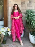 FANCY CHANDERI PRINT WORK TOP BOTTOM WITH DUPATTA PINK