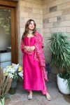 FANCY CHANDERI PRINT WORK TOP BOTTOM WITH DUPATTA FESTIVE WEAR WHOLESALE PRICE ETHNIC GARMENT (2)