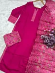 FANCY CHANDERI PRINT WORK TOP BOTTOM WITH DUPATTA FESTIVE WEAR WHOLESALE PRICE ETHNIC GARMENT (2)