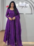 FANCY CHINON EMBROIDERY SEQUENCE WORK GOWN WITH DUPATTA PURPLE