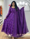 FANCY CHINON EMBROIDERY SEQUENCE WORK GOWN WITH DUPATTA FESTIVE WEAR WHOLESALE PRICE ETHNIC GARMENT (1)