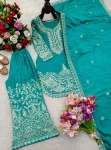 FANCY CHINON SILK EMBROIDERY 5 MM SEQUENCE & CODING DORI WORK TOP PALAZZO WITH DUPATTA FESTIVE WEAR WHOLESALE PRICE ETHNIC GARMENT (3)