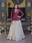 FANCY COSMOS SEQUENCE & ZARI EMBROIDERY WITH MIRROR LACE WORK TOP LEHENGA WINE