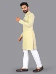 FANCY COTTON CHIKANKARI EMBROIDERY WORK MEN’S KURTA PAYJAMA FESTIVE WEAR WHOLESALE PRICE ETHNIC GARMENT (19)