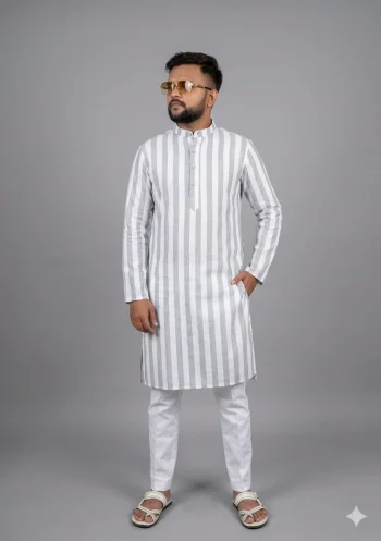 FANCY COTTON DIGITAL PRINTED WORK MEN'S KURTA PAYJAMA GREY
