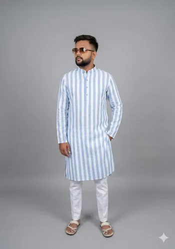 FANCY COTTON DIGITAL PRINTED WORK MEN'S KURTA PAYJAMA SKY