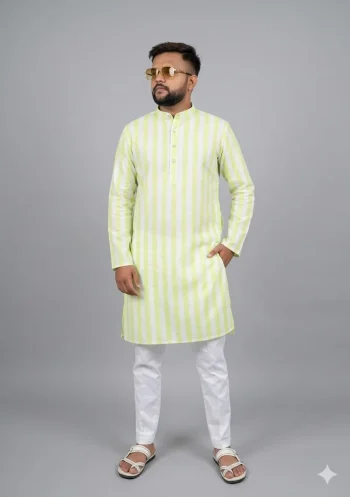 FANCY COTTON DIGITAL PRINTED WORK MEN'S KURTA PAYJAMA LEMON