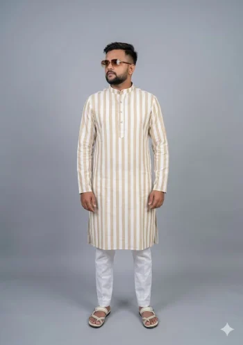 FANCY COTTON DIGITAL PRINTED WORK MEN'S KURTA PAYJAMA CREAM