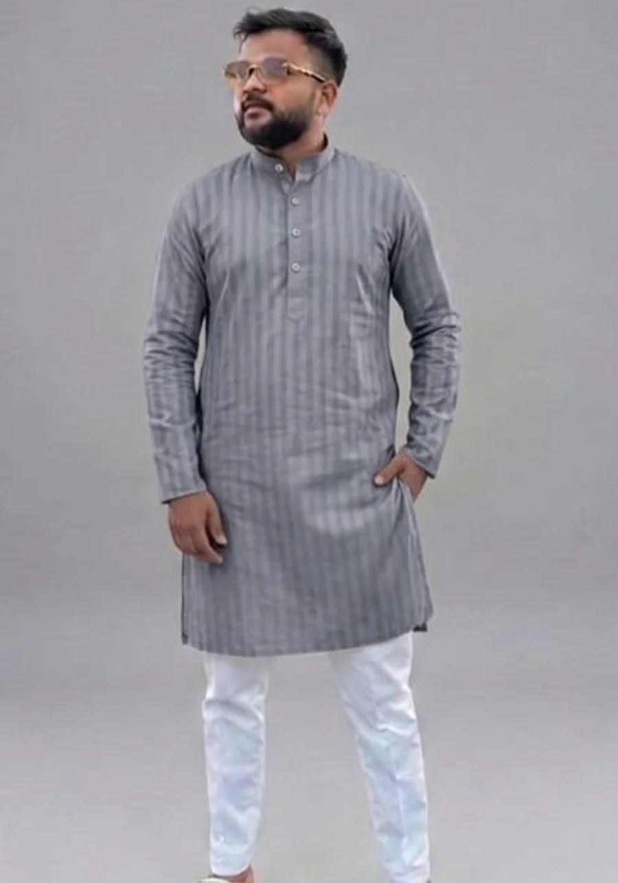 FANCY COTTON PLAIN LINE WORK MEN'S KURTA PAYJAMA DAILY WEAR WHOLESALE PRICE ETHNIC GARMENT (1)