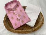 FANCY COTTON PRINTED WORK MEN'S KURTA PAYJAMA BABY PINK