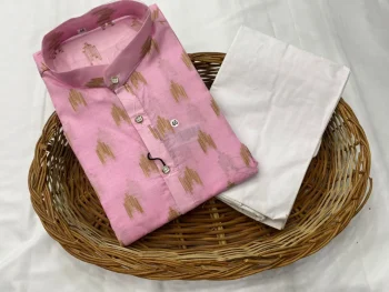 FANCY COTTON PRINTED WORK MEN'S KURTA PAYJAMA BABY PINK