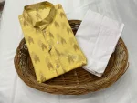 FANCY COTTON PRINTED WORK MEN'S KURTA PAYJAMA YELLOW