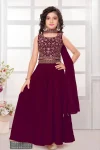 FANCY CREPE EMBROIDERED WORK KID'S TOP PALAZZO WITH DUPATTA MAROON