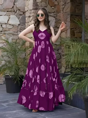 FANCY CREPE PRINT WORK GOWN WINE