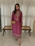 FANCY CREPE SILK MULTI NEEDLE EMBROIDERY SEQUENCE WORK TOP BOTTOM WITH DUPATTA PINK