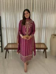 FANCY CREPE SILK MULTI NEEDLE EMBROIDERY SEQUENCE WORK TOP BOTTOM WITH DUPATTA FESTIVE WEAR WHOLESALE PRICE ETHNIC GARMENT (2)