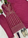 FANCY CREPE SILK MULTI NEEDLE EMBROIDERY SEQUENCE WORK TOP BOTTOM WITH DUPATTA FESTIVE WEAR WHOLESALE PRICE ETHNIC GARMENT (2)