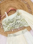 FANCY CREPE SILK MULTI THREAD EMBROIDERY WITH SEQUENCE WORK DHOTI STYLE SKIRT WITH STITCHED BLOUSE PARTY WEAR WHOLESALE PRICE ETHNIC GARMENT (4)