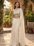 FANCY CREPE SILK MULTI THREAD EMBROIDERY WITH SEQUENCE WORK DHOTI STYLE SKIRT WITH STITCHED BLOUSE OFF WHITE