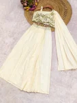FANCY CREPE SILK MULTI THREAD EMBROIDERY WITH SEQUENCE WORK DHOTI STYLE SKIRT WITH STITCHED BLOUSE PARTY WEAR WHOLESALE PRICE ETHNIC GARMENT (4)