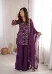 FANCY CRUNCHY SILK EMBROIDERY SEQUENCE AND JARI WORK TOP PALAZZO WITH DUPATTA WEDDING WEAR WHOLESALE PRICE ETHNIC GARMENT (7)