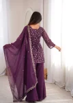 FANCY CRUNCHY SILK EMBROIDERY SEQUENCE AND JARI WORK TOP PALAZZO WITH DUPATTA WEDDING WEAR WHOLESALE PRICE ETHNIC GARMENT (7)